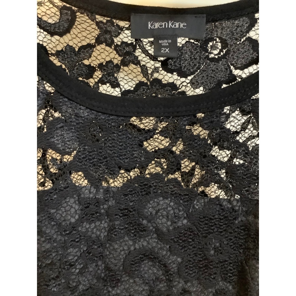 Karen Kane Women's 2X Gray Lace Top 3/4 Sleeve A-Line Tunic Blouse Whimsygoth - Picture 3 of 10